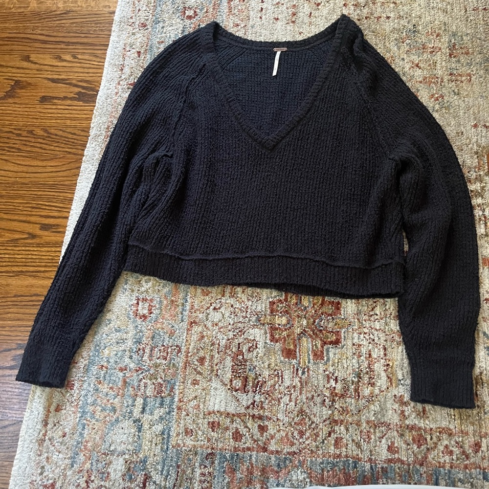 Free People Black V-Neck Sweater